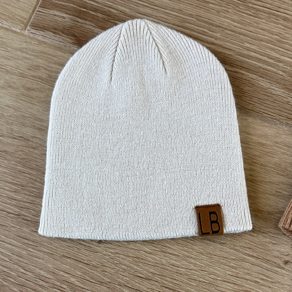 2 Little Bipsy Knit Beanie Set - White and Tan